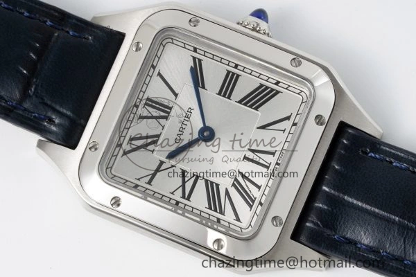 Santos Dumont 27.5mm IWSF Best Edition Silver Dial on Blue Leather Strap Quartz