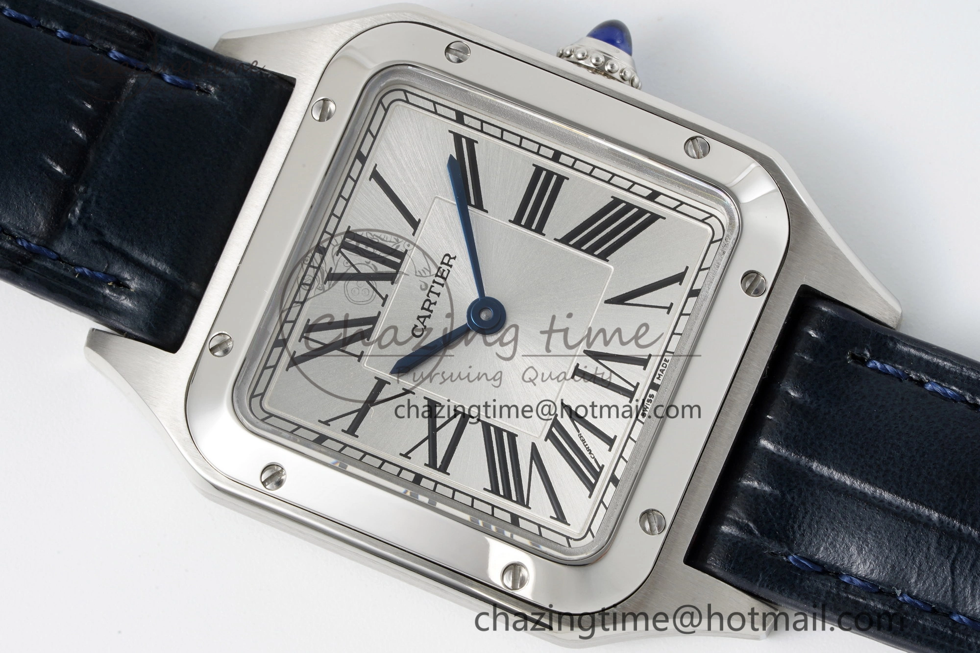 Santos Dumont 27.5mm IWSF Best Edition Silver Dial on Blue Leather Strap Quartz