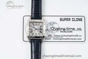Santos Dumont 27.5mm IWSF Best Edition Silver Dial on Blue Leather Strap Quartz