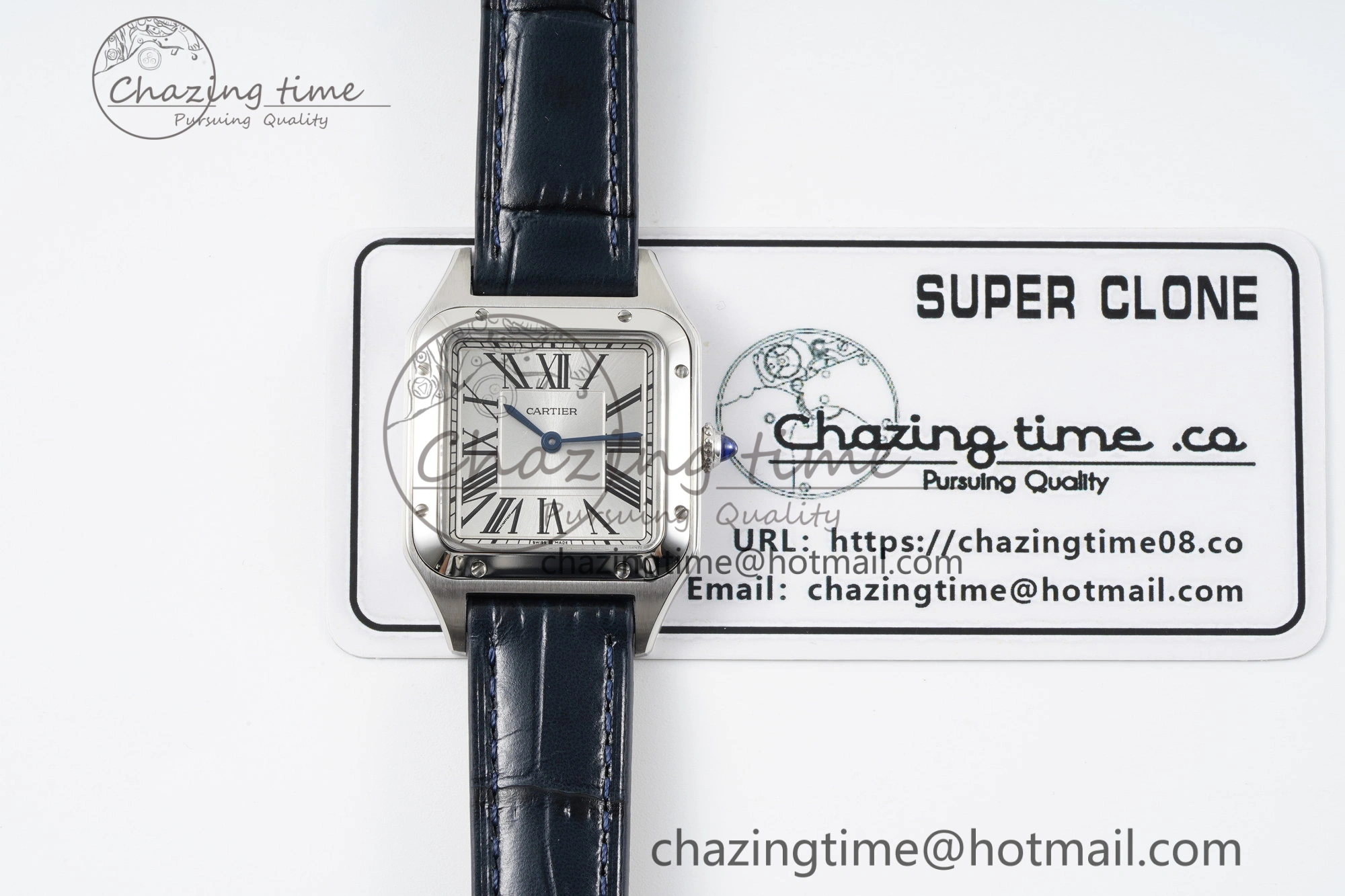 Santos Dumont 27.5mm IWSF Best Edition Silver Dial on Blue Leather Strap Quartz