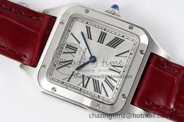 Santos Dumont 27.5mm IWSF Best Edition Silver Dial on Red Leather Strap Quartz