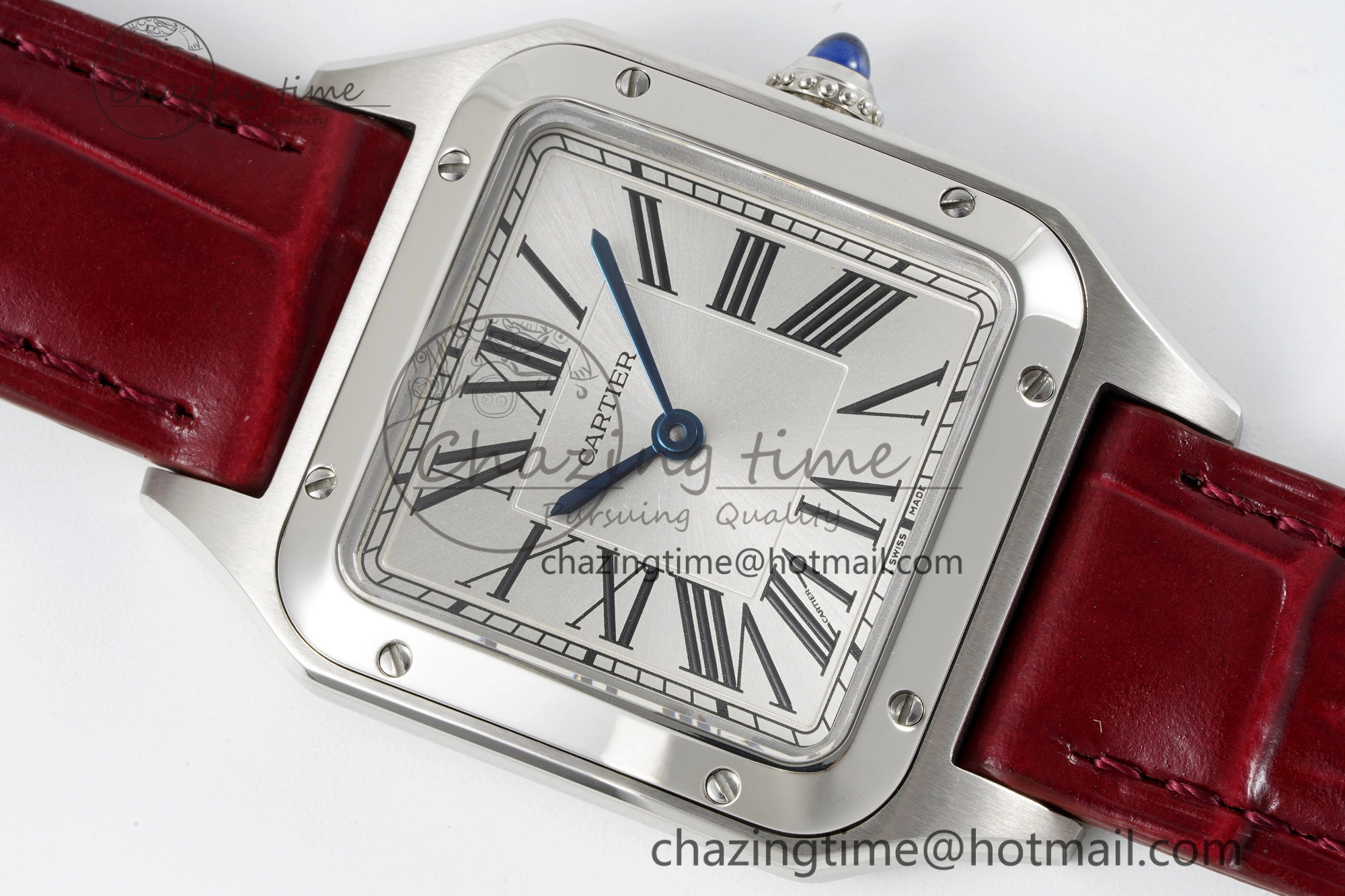 Santos Dumont 27.5mm IWSF Best Edition Silver Dial on Red Leather Strap Quartz