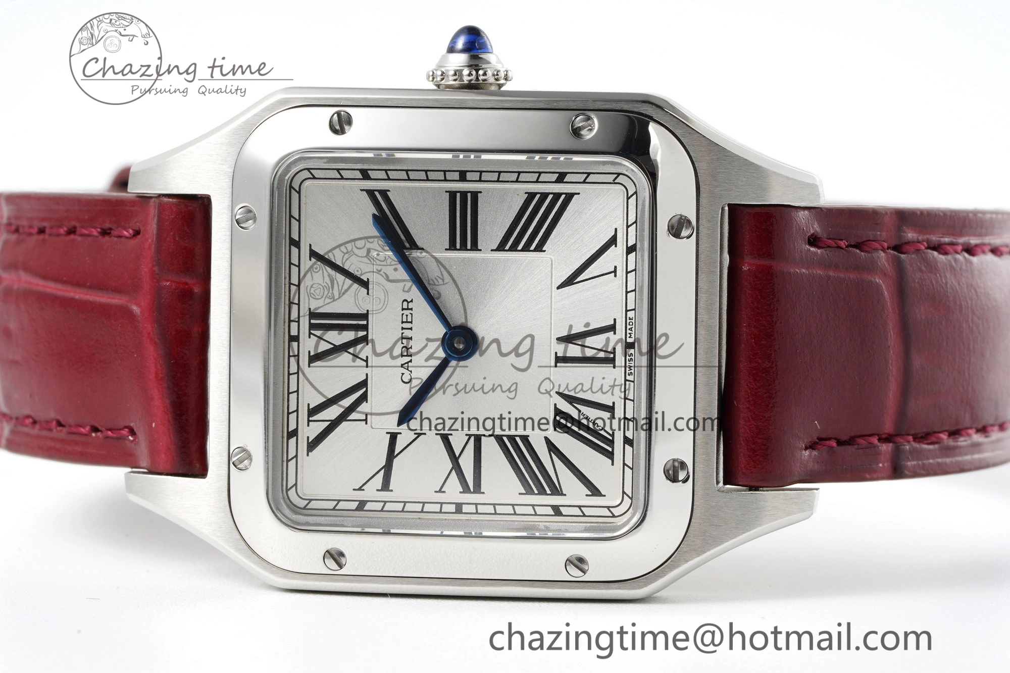 Santos Dumont 27.5mm IWSF Best Edition Silver Dial on Red Leather Strap Quartz