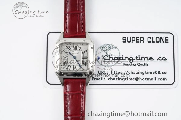 Santos Dumont 27.5mm IWSF Best Edition Silver Dial on Red Leather Strap Quartz