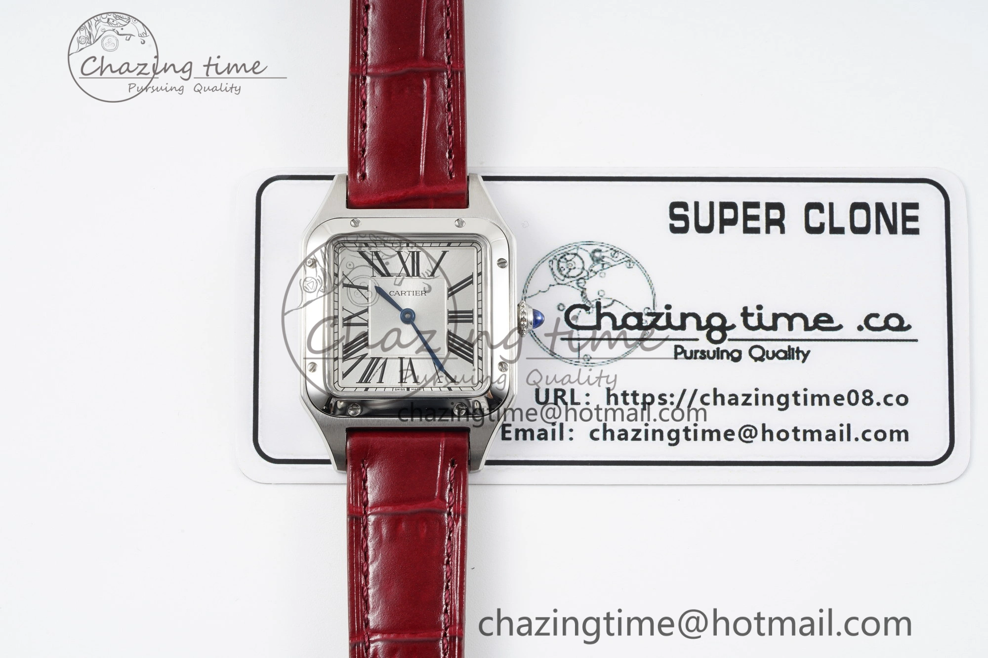Santos Dumont 27.5mm IWSF Best Edition Silver Dial on Red Leather Strap Quartz