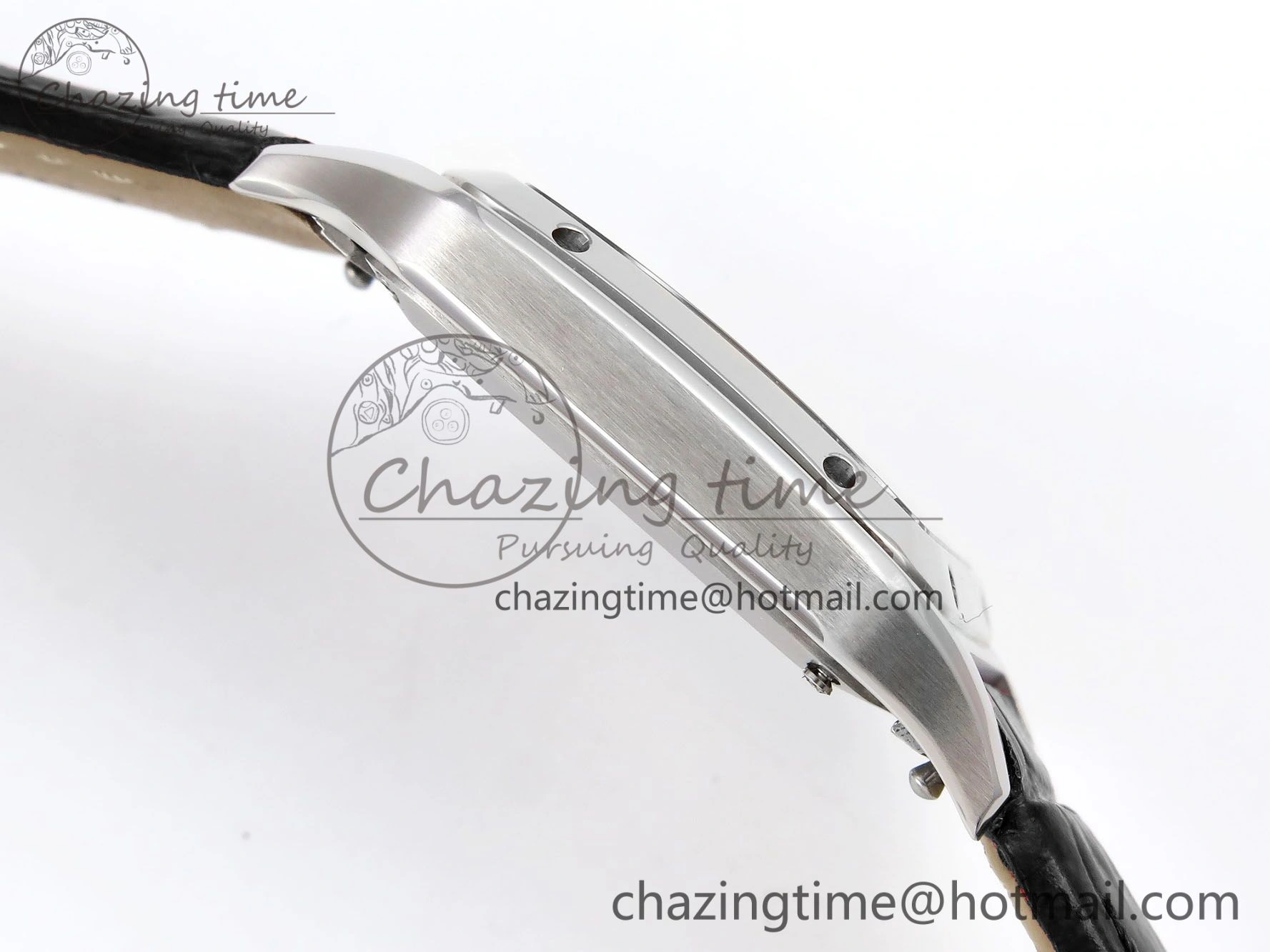 Santos Dumont 27.5mm SS AF 1:1 Best Edition Silver Dial on Black Croco Strap A157