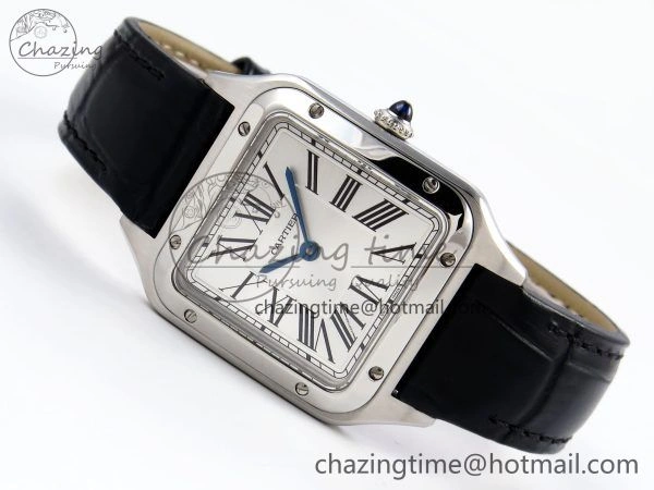 Santos Dumont 27.5mm SS AF 1:1 Best Edition Silver Dial on Black Croco Strap A157