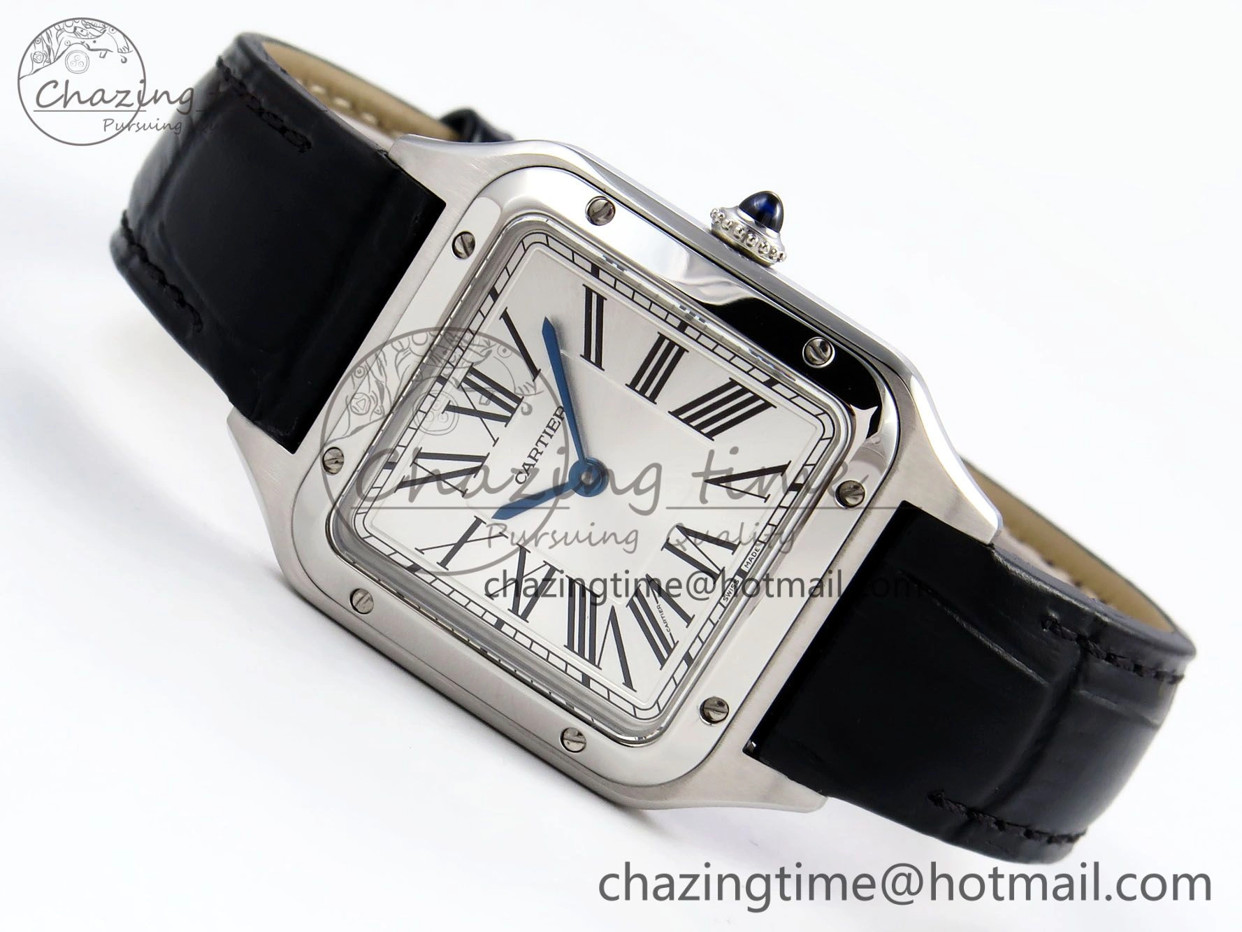 Santos Dumont 27.5mm SS AF 1:1 Best Edition Silver Dial on Black Croco Strap A157