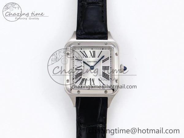 Santos Dumont 27.5mm SS AF 1:1 Best Edition Silver Dial on Black Croco Strap A157