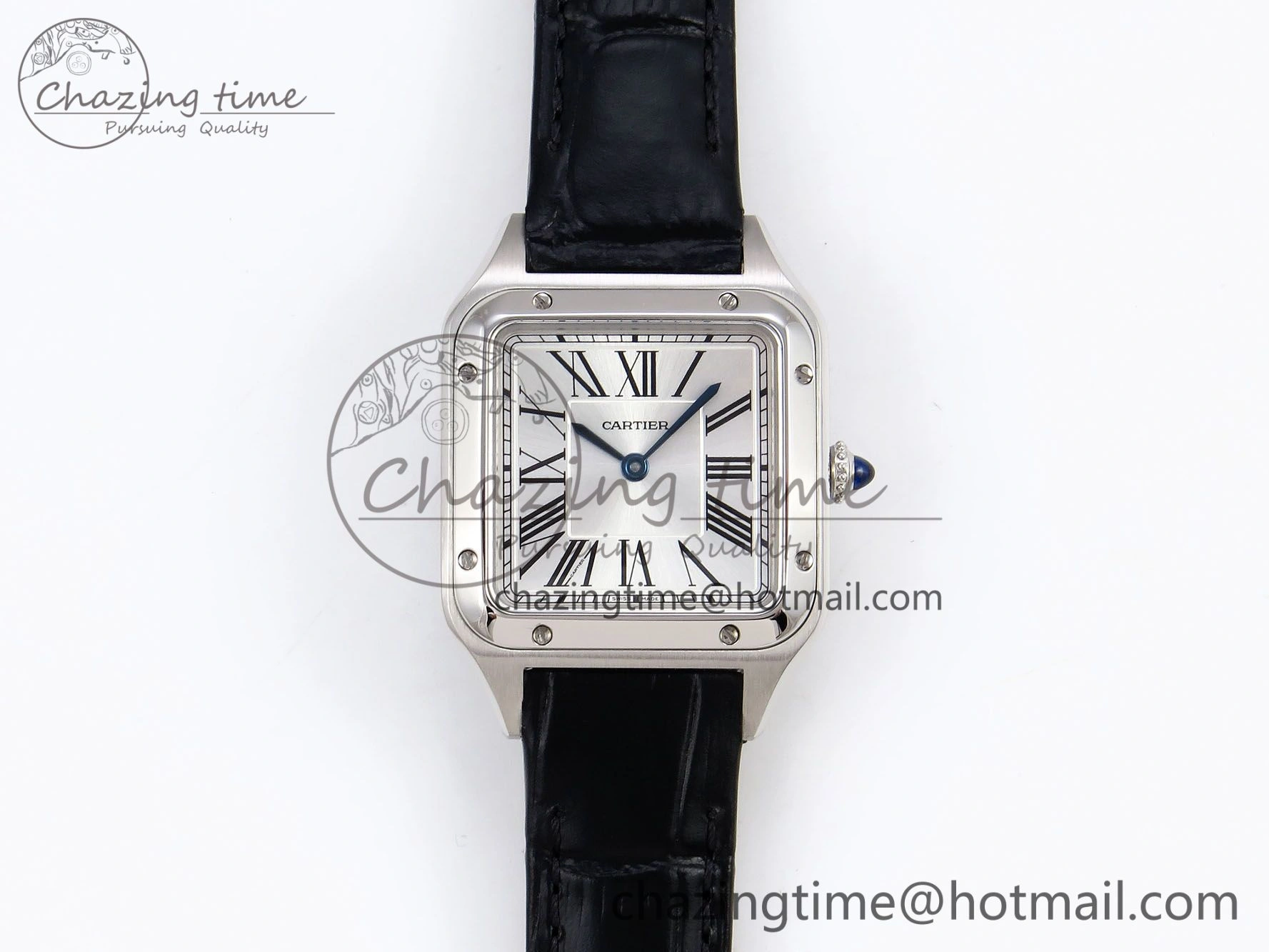 Santos Dumont 27.5mm SS AF 1:1 Best Edition Silver Dial on Black Croco Strap A157