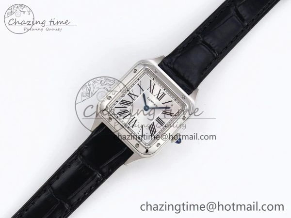 Santos Dumont 27.5mm SS AF 1:1 Best Edition Silver Dial on Black Croco Strap A157