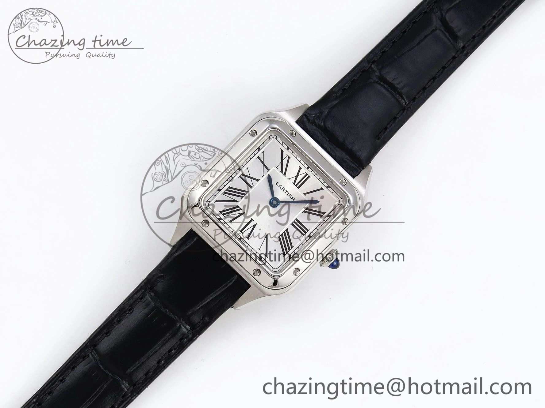 Santos Dumont 27.5mm SS AF 1:1 Best Edition Silver Dial on Black Croco Strap A157