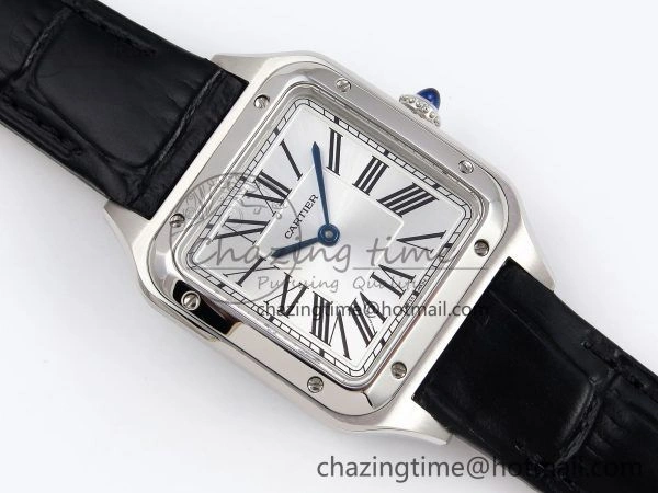 Santos Dumont 27.5mm SS AF 1:1 Best Edition Silver Dial on Black Croco Strap A157