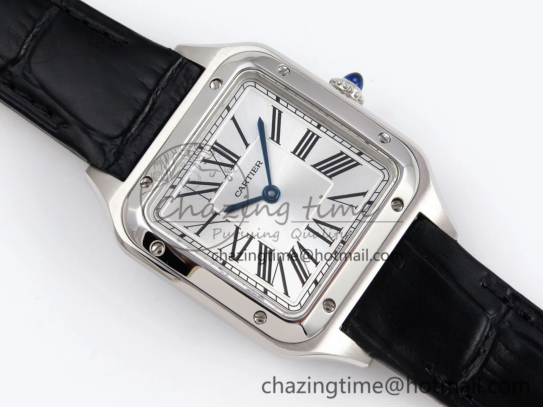Santos Dumont 27.5mm SS AF 1:1 Best Edition Silver Dial on Black Croco Strap A157