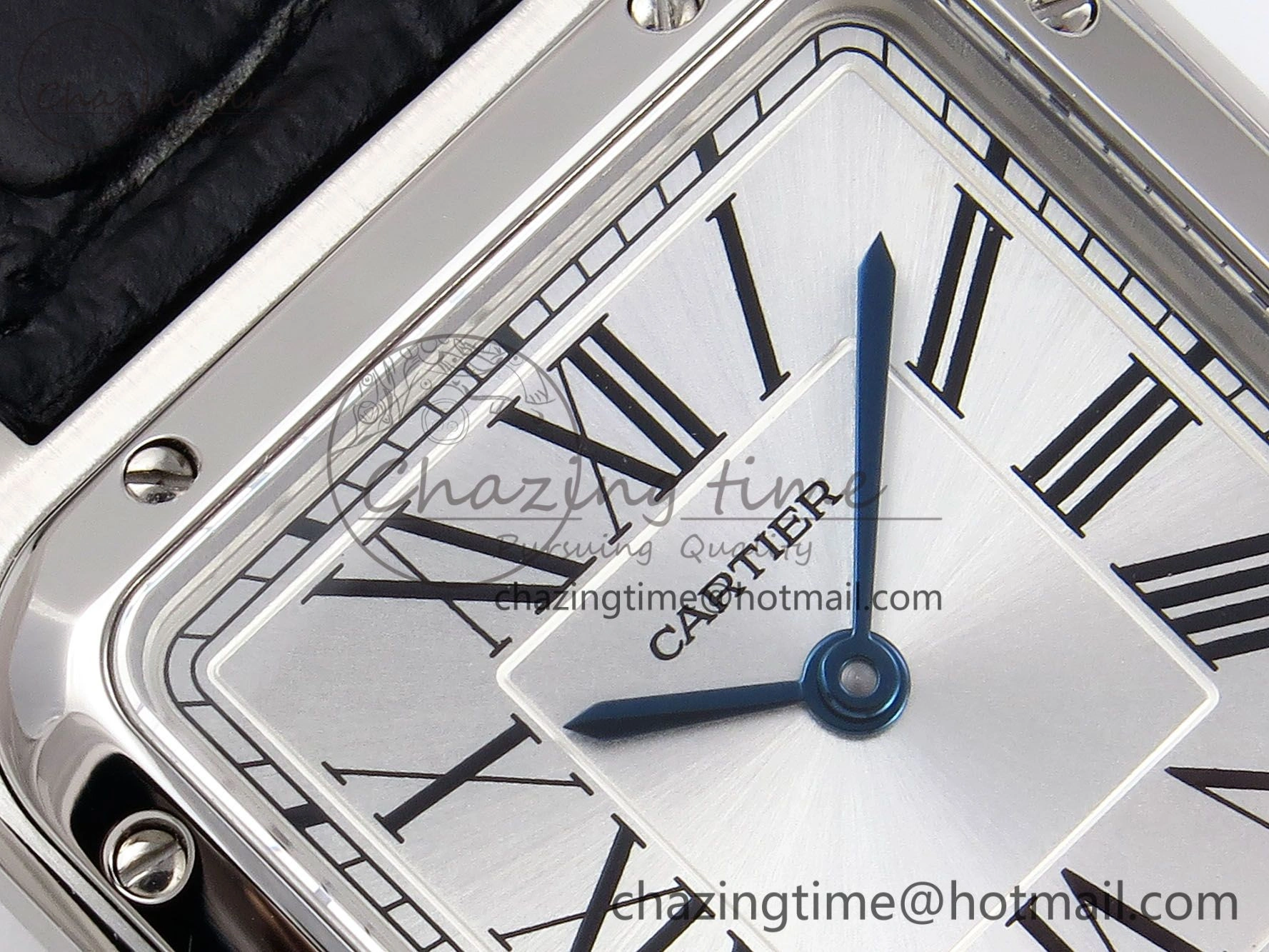 Santos Dumont 27.5mm SS AF 1:1 Best Edition Silver Dial on Black Croco Strap A157