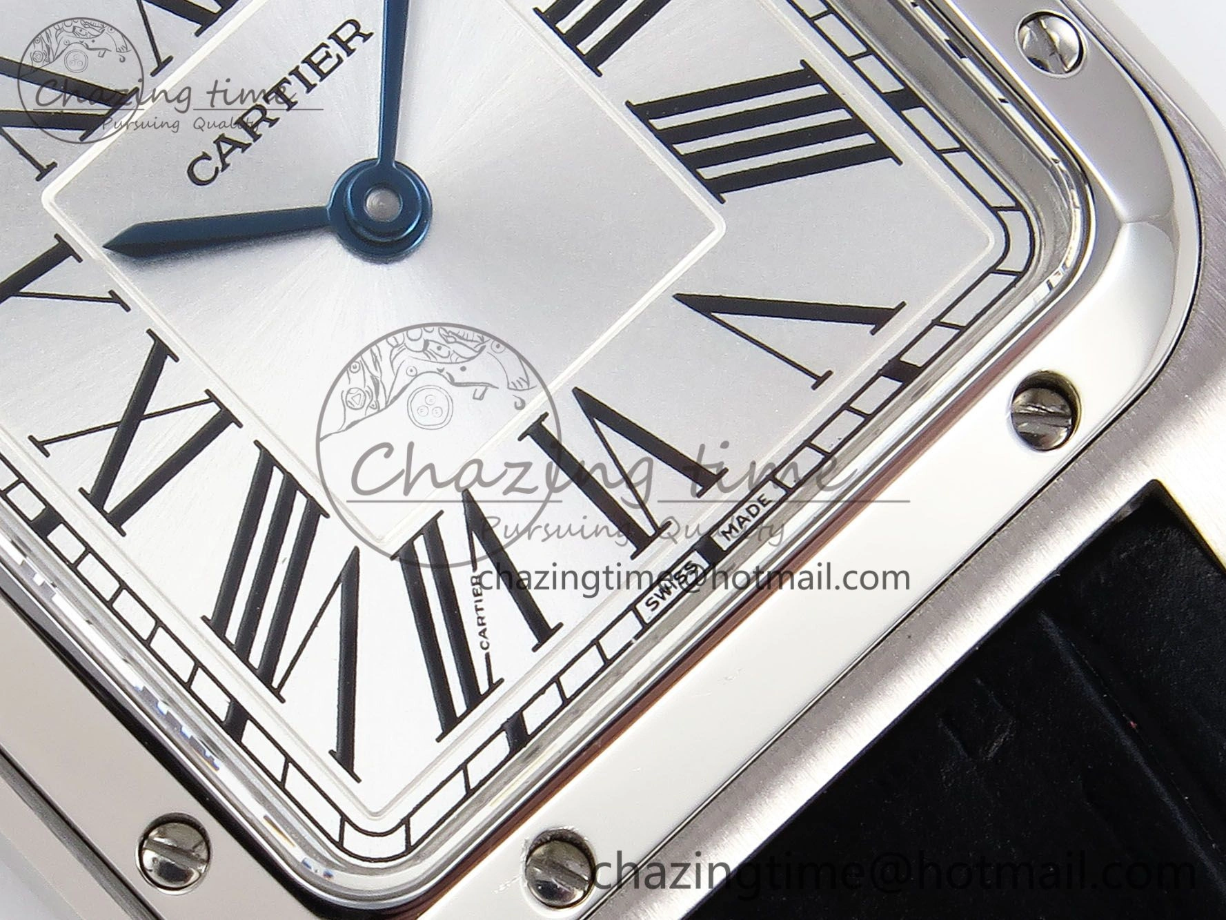 Santos Dumont 27.5mm SS AF 1:1 Best Edition Silver Dial on Black Croco Strap A157