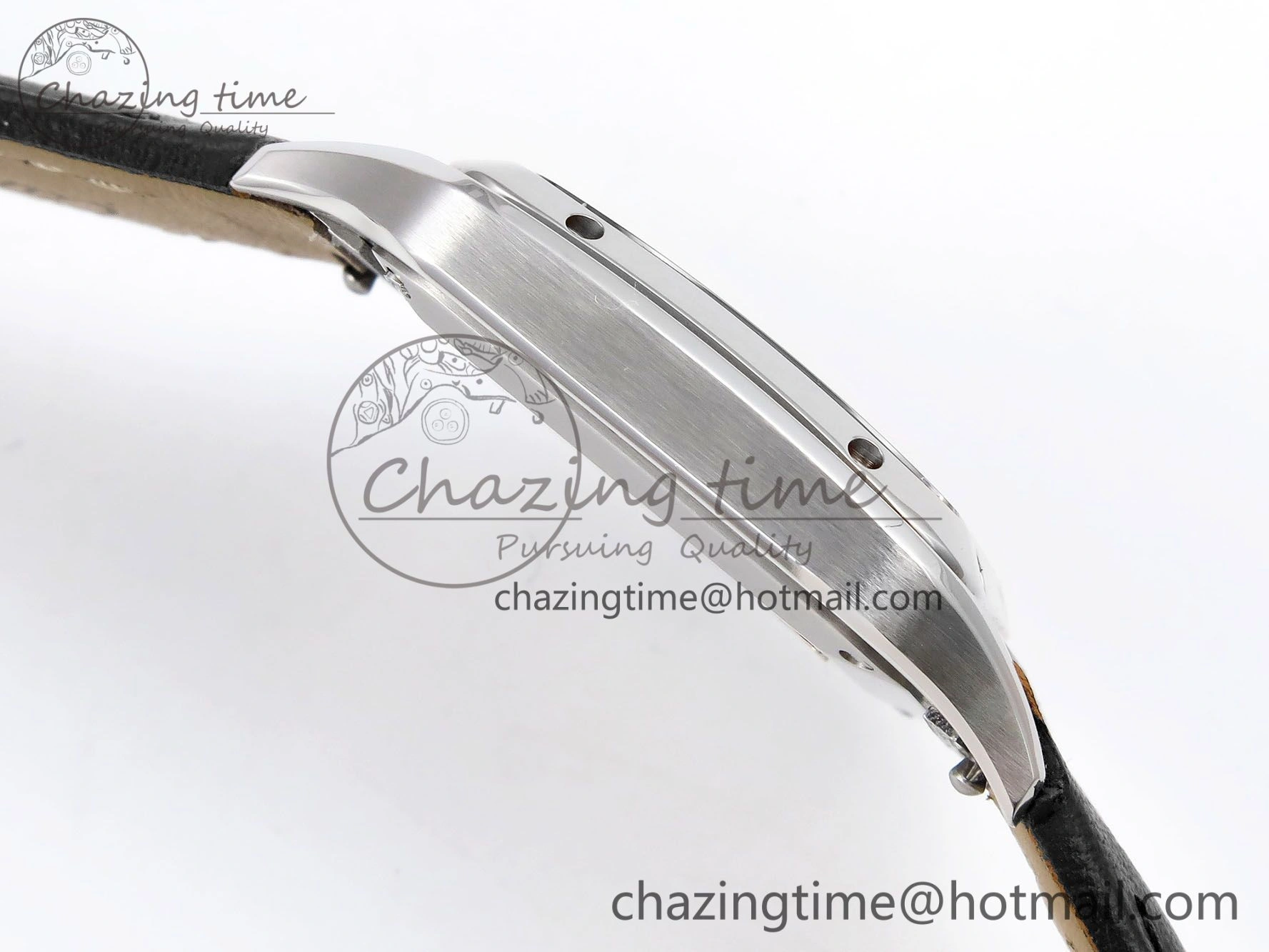 Santos Dumont 27.5mm SS AF 1:1 Best Edition Silver Dial on Black Leather Strap A157