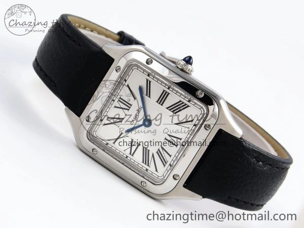 Santos Dumont 27.5mm SS AF 1:1 Best Edition Silver Dial on Black Leather Strap A157