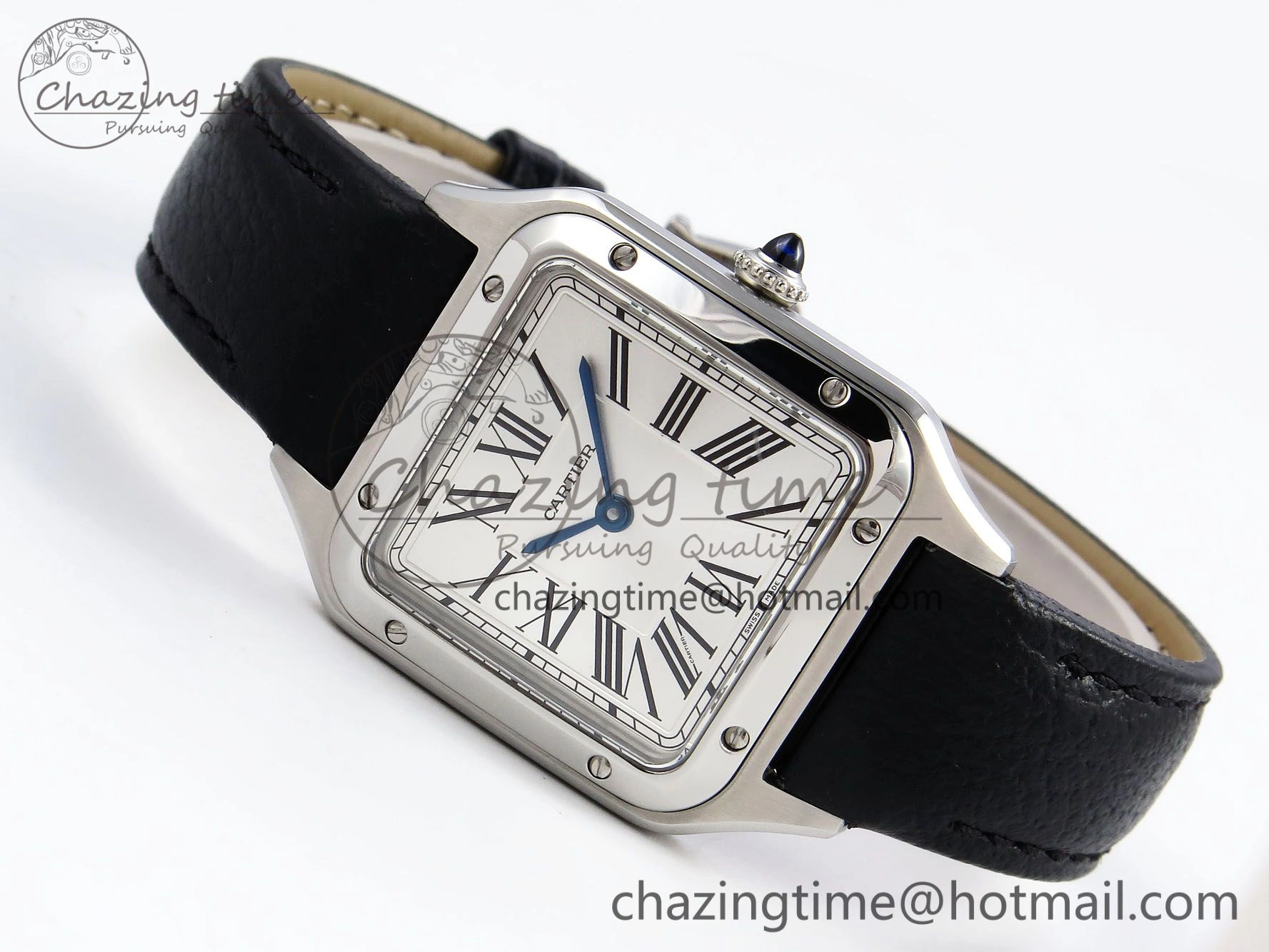 Santos Dumont 27.5mm SS AF 1:1 Best Edition Silver Dial on Black Leather Strap A157