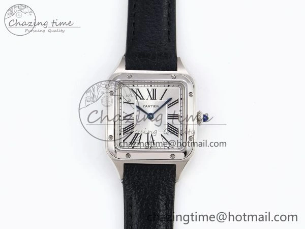 Santos Dumont 27.5mm SS AF 1:1 Best Edition Silver Dial on Black Leather Strap A157