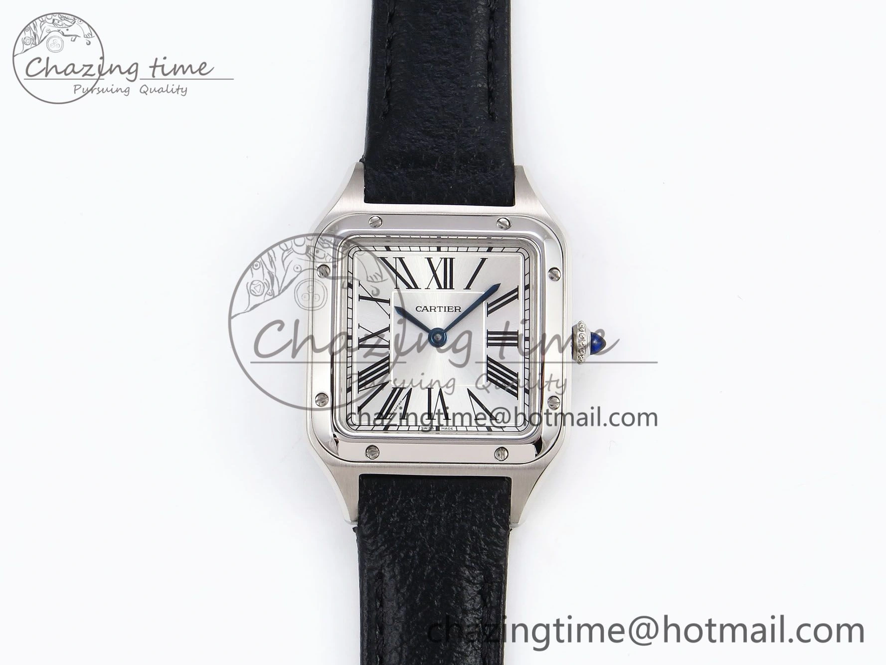 Santos Dumont 27.5mm SS AF 1:1 Best Edition Silver Dial on Black Leather Strap A157