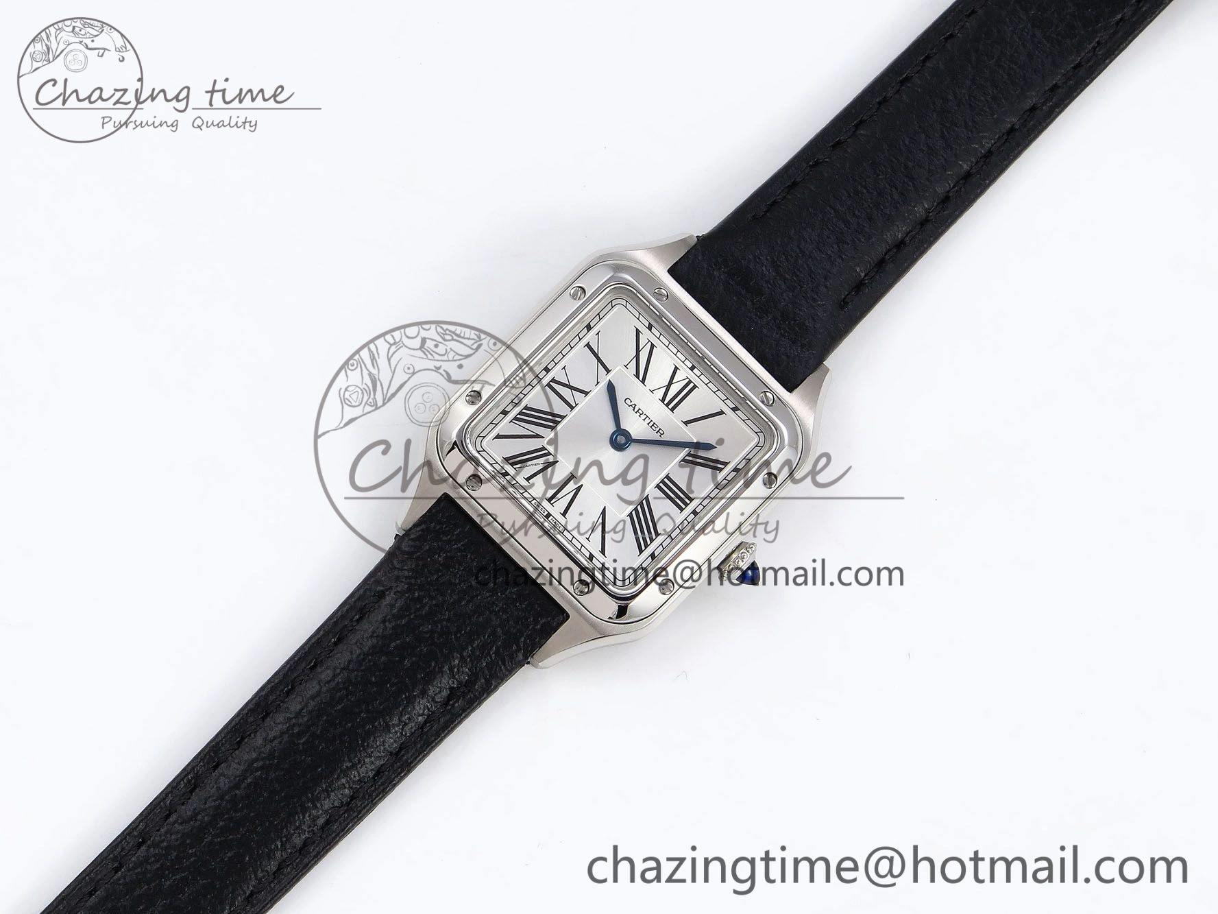 Santos Dumont 27.5mm SS AF 1:1 Best Edition Silver Dial on Black Leather Strap A157