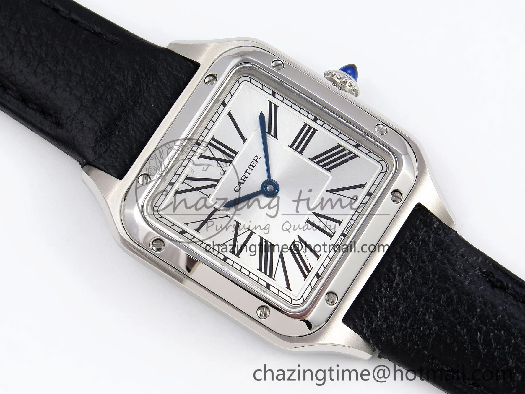 Santos Dumont 27.5mm SS AF 1:1 Best Edition Silver Dial on Black Leather Strap A157