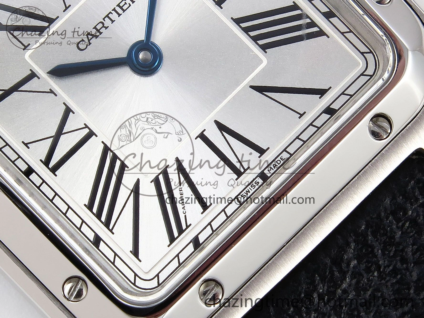 Santos Dumont 27.5mm SS AF 1:1 Best Edition Silver Dial on Black Leather Strap A157