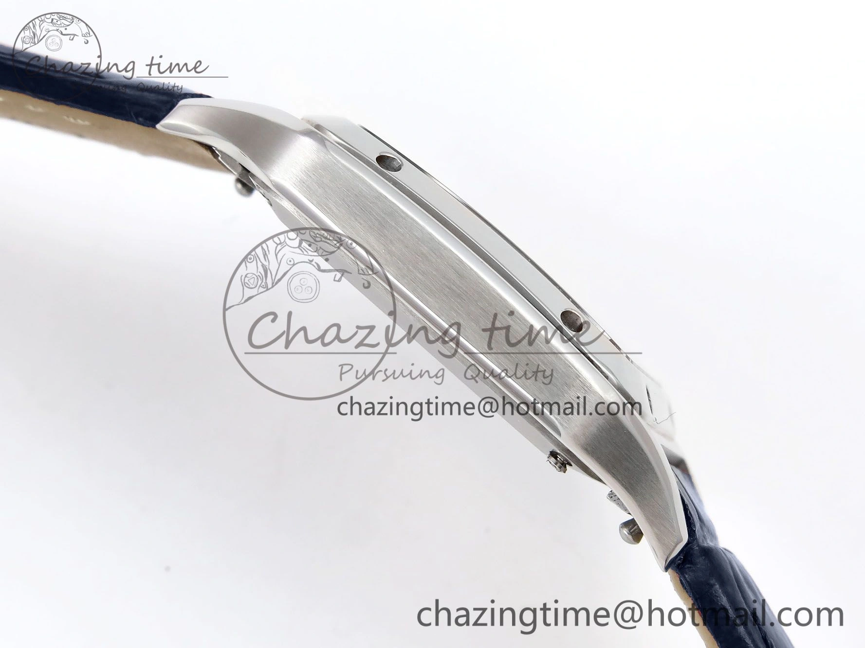 Santos Dumont 27.5mm SS AF 1:1 Best Edition Silver Dial on Blue Croco Strap A157