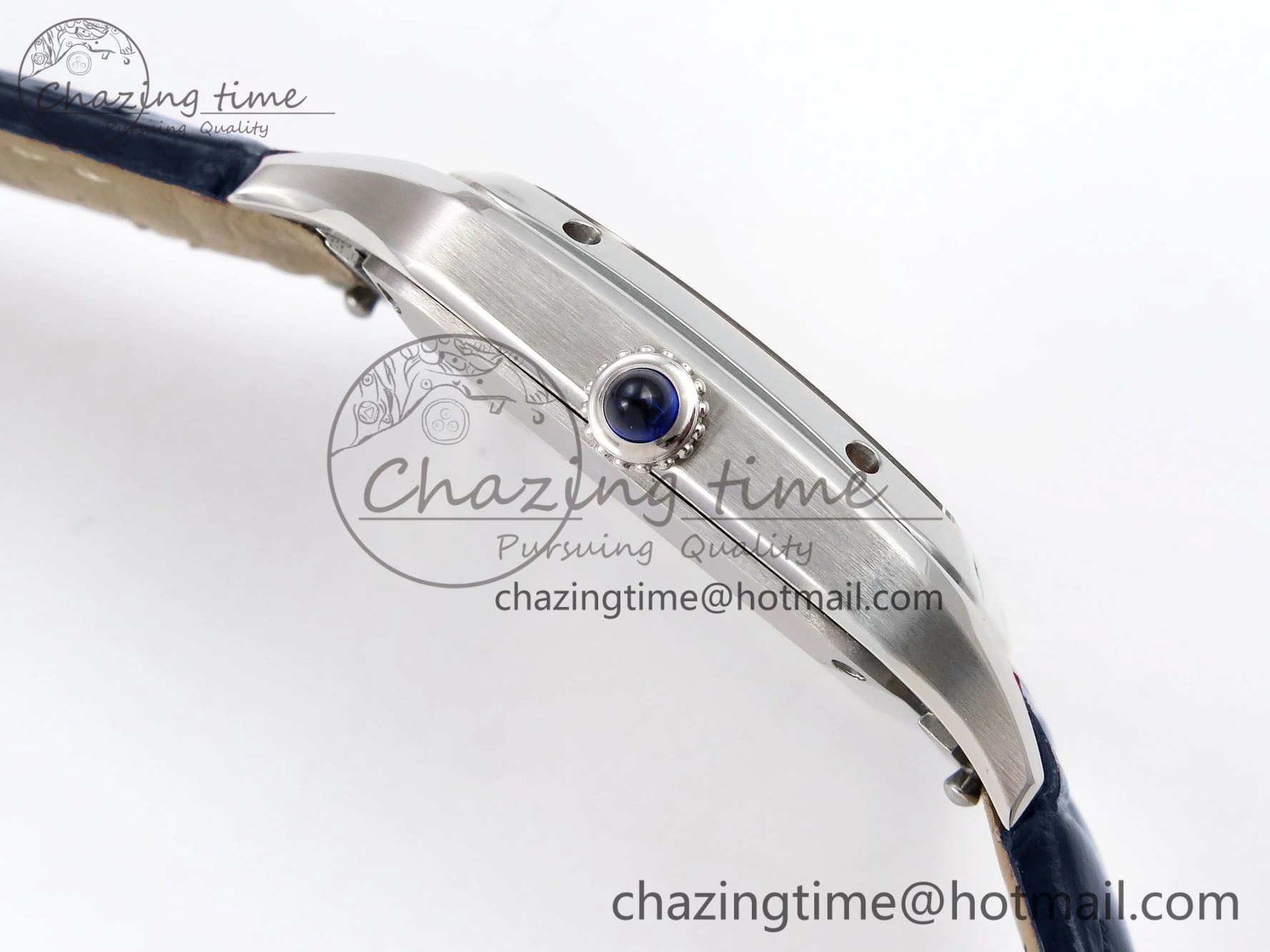 Santos Dumont 27.5mm SS AF 1:1 Best Edition Silver Dial on Blue Croco Strap A157