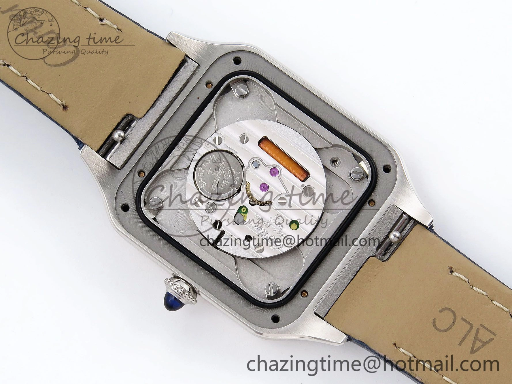 Santos Dumont 27.5mm SS AF 1:1 Best Edition Silver Dial on Blue Croco Strap A157