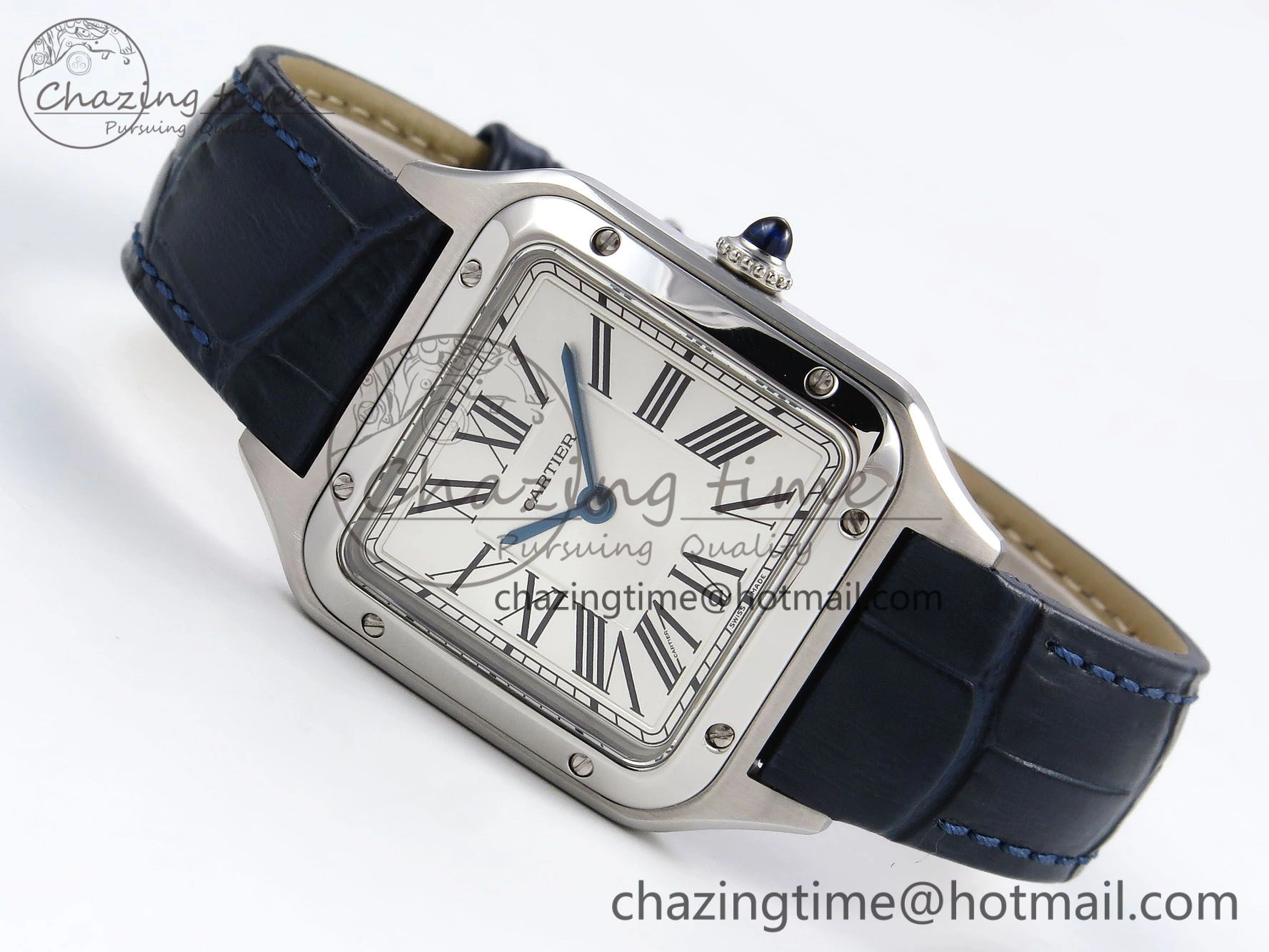 Santos Dumont 27.5mm SS AF 1:1 Best Edition Silver Dial on Blue Croco Strap A157