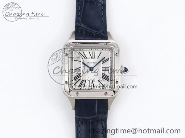 Santos Dumont 27.5mm SS AF 1:1 Best Edition Silver Dial on Blue Croco Strap A157