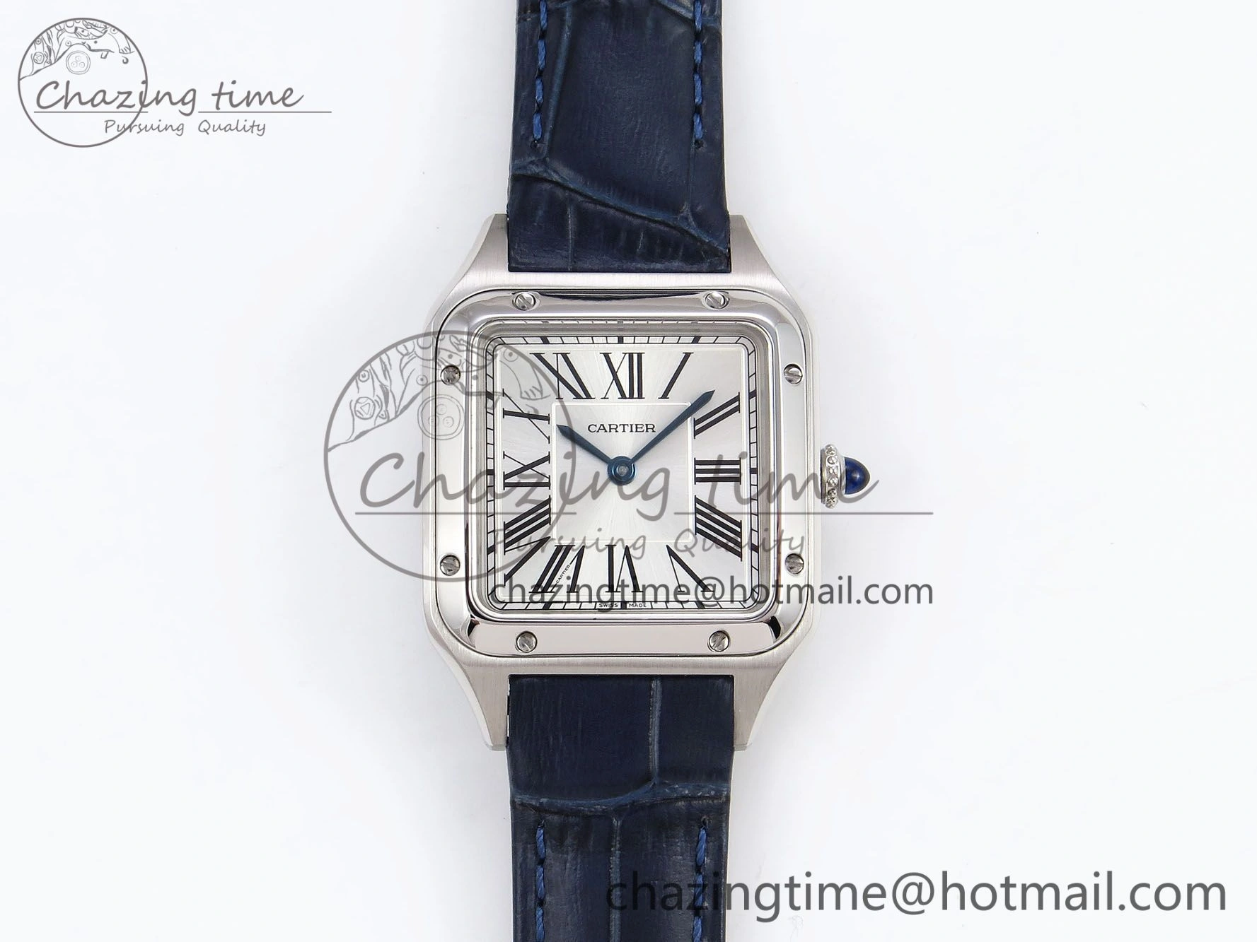 Santos Dumont 27.5mm SS AF 1:1 Best Edition Silver Dial on Blue Croco Strap A157