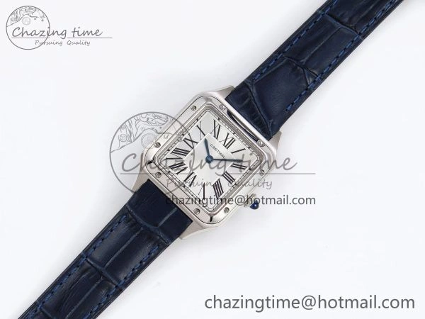 Santos Dumont 27.5mm SS AF 1:1 Best Edition Silver Dial on Blue Croco Strap A157