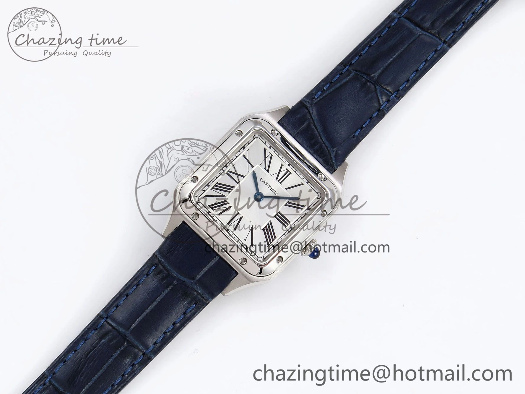 Santos Dumont 27.5mm SS AF 1:1 Best Edition Silver Dial on Blue Croco Strap A157