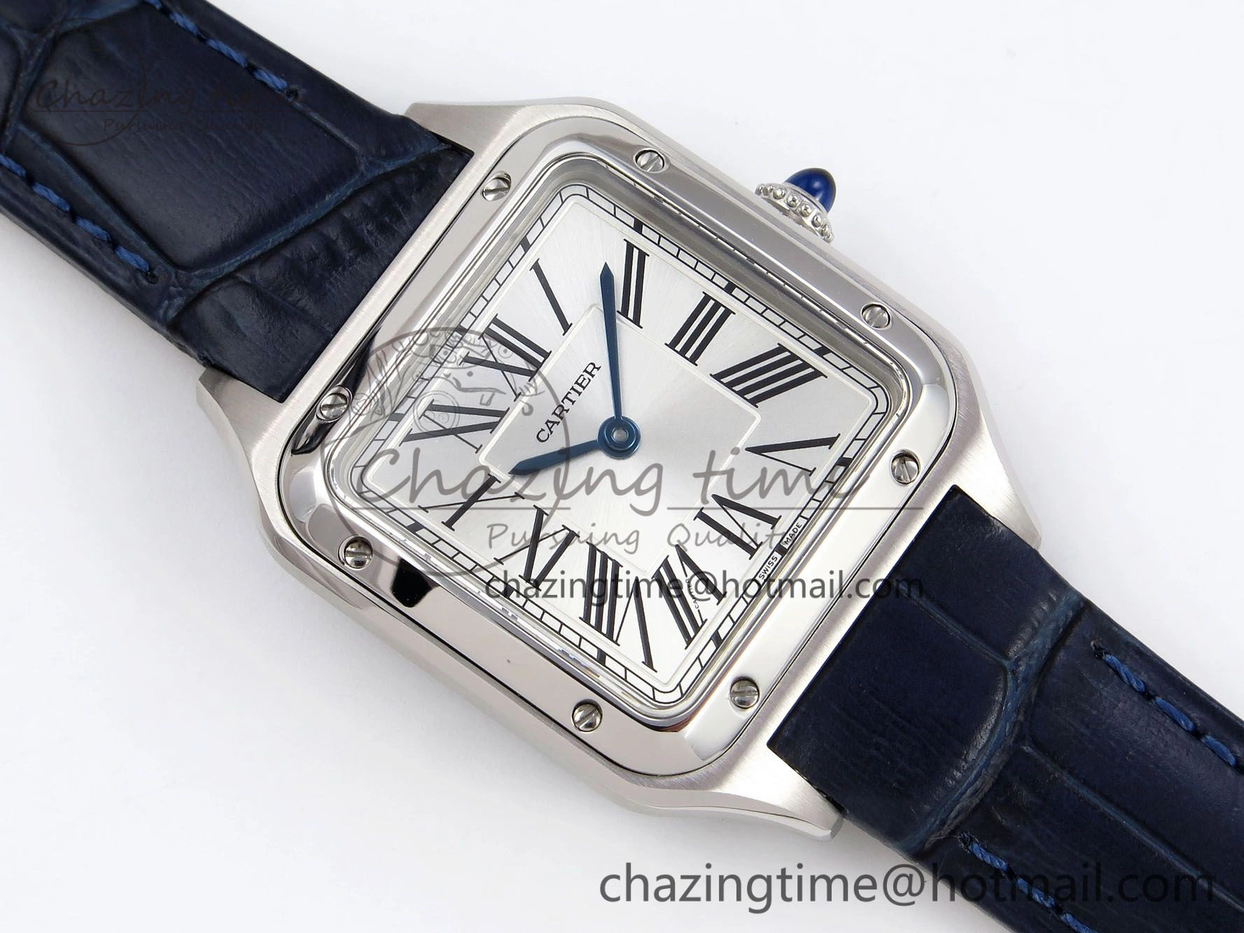 Santos Dumont 27.5mm SS AF 1:1 Best Edition Silver Dial on Blue Croco Strap A157