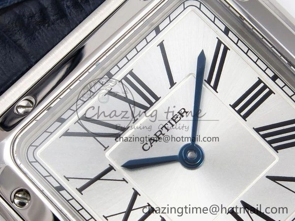 Santos Dumont 27.5mm SS AF 1:1 Best Edition Silver Dial on Blue Croco Strap A157