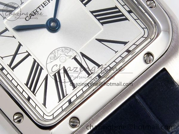 Santos Dumont 27.5mm SS AF 1:1 Best Edition Silver Dial on Blue Croco Strap A157