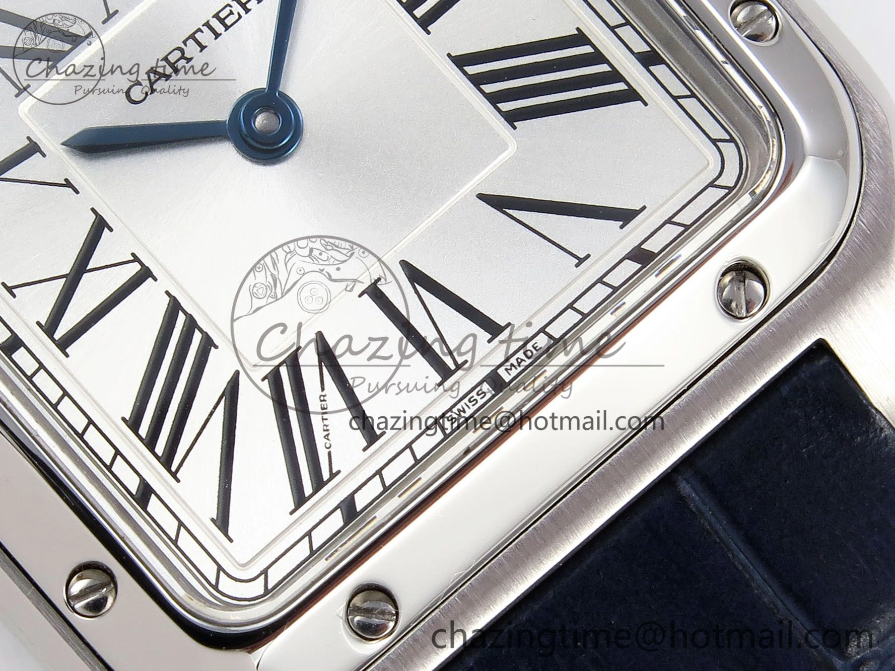 Santos Dumont 27.5mm SS AF 1:1 Best Edition Silver Dial on Blue Croco Strap A157