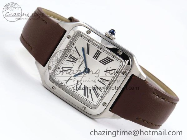 Santos Dumont 27.5mm SS AF 1:1 Best Edition Silver Dial on Brown Leather Strap A157