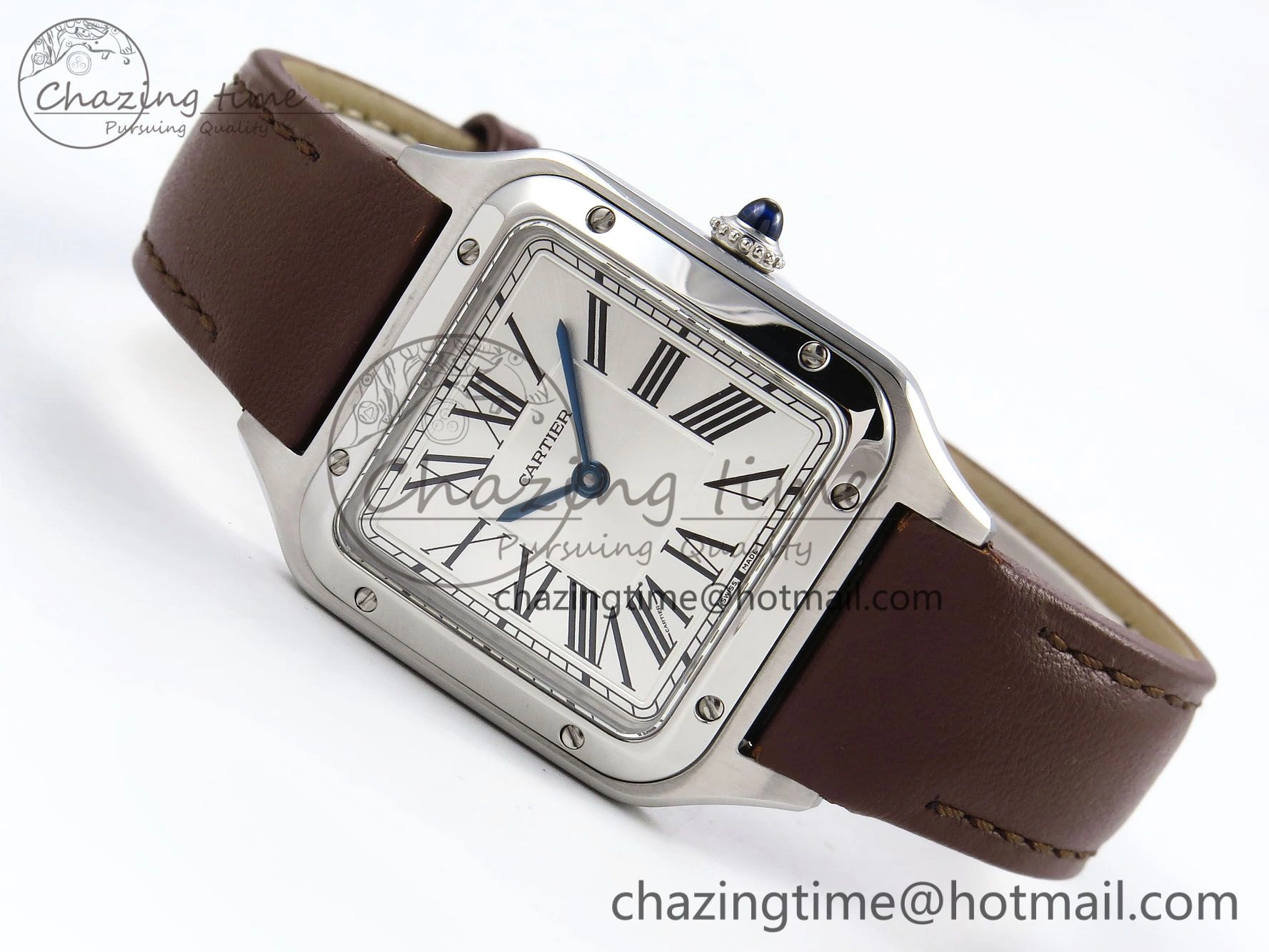 Santos Dumont 27.5mm SS AF 1:1 Best Edition Silver Dial on Brown Leather Strap A157