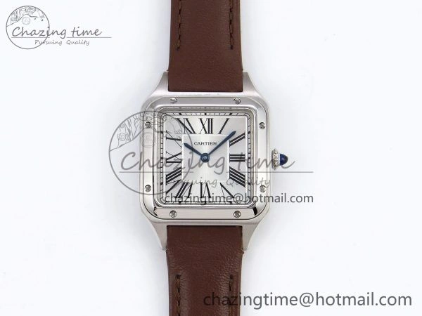Santos Dumont 27.5mm SS AF 1:1 Best Edition Silver Dial on Brown Leather Strap A157