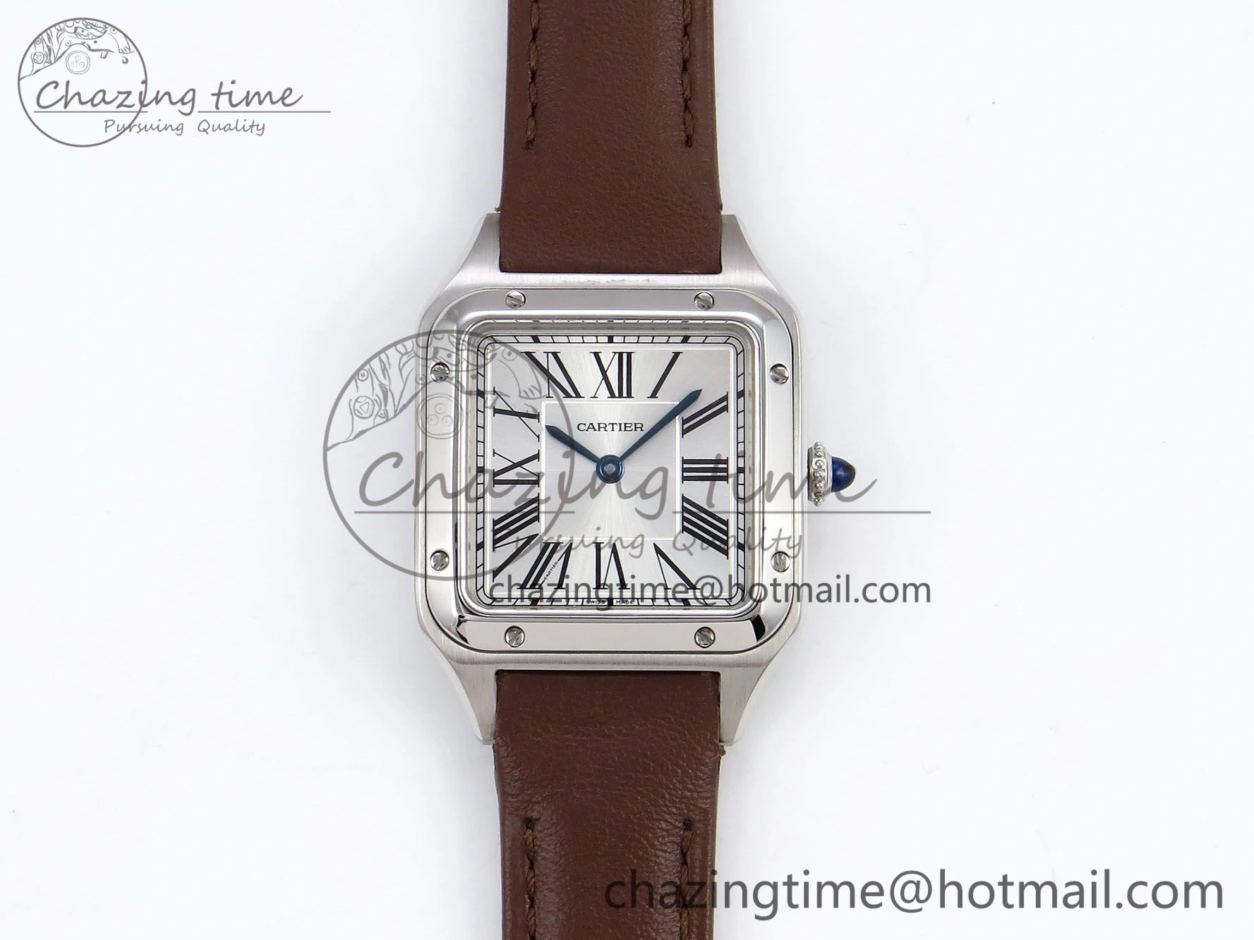 Santos Dumont 27.5mm SS AF 1:1 Best Edition Silver Dial on Brown Leather Strap A157