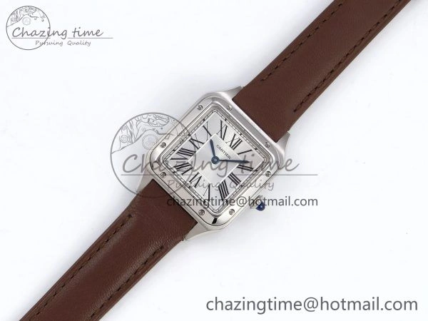 Santos Dumont 27.5mm SS AF 1:1 Best Edition Silver Dial on Brown Leather Strap A157