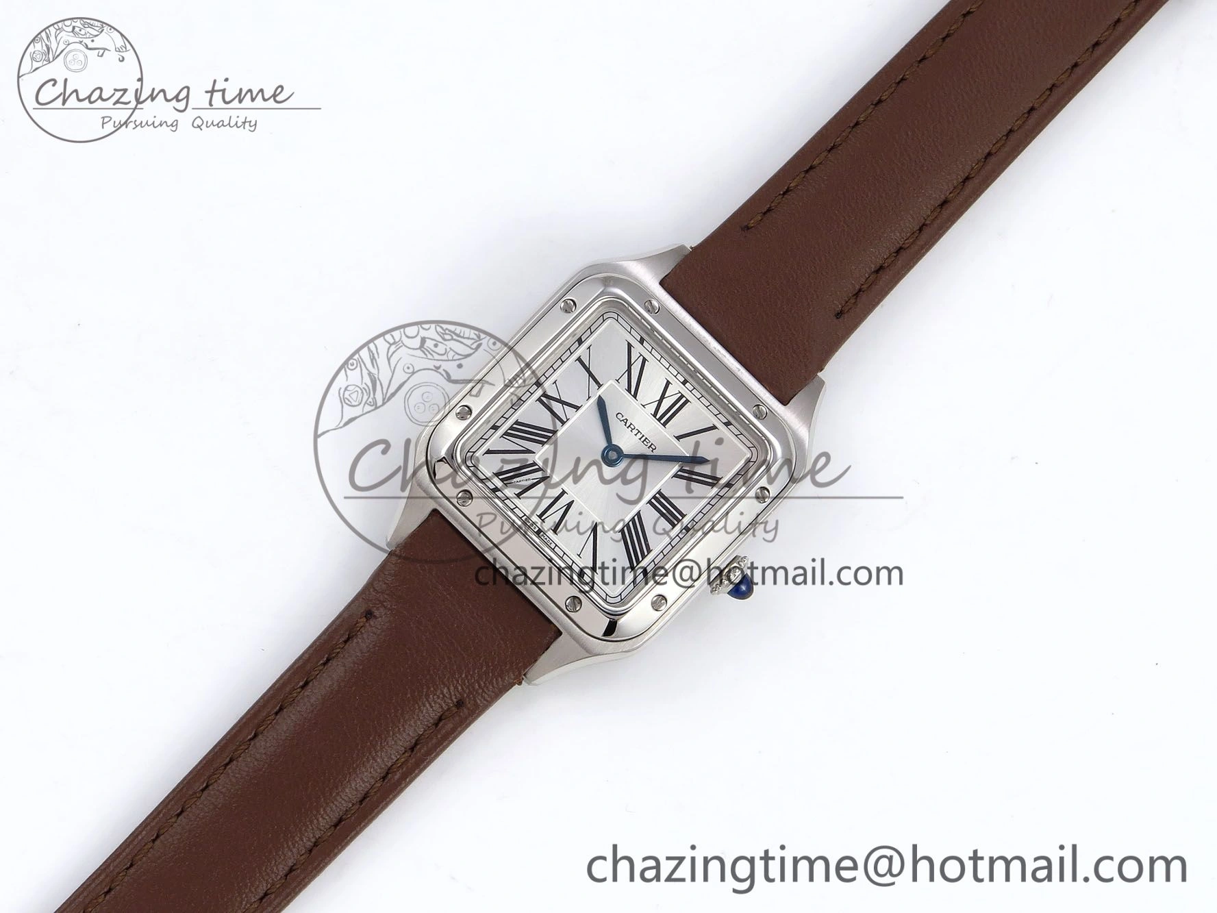 Santos Dumont 27.5mm SS AF 1:1 Best Edition Silver Dial on Brown Leather Strap A157