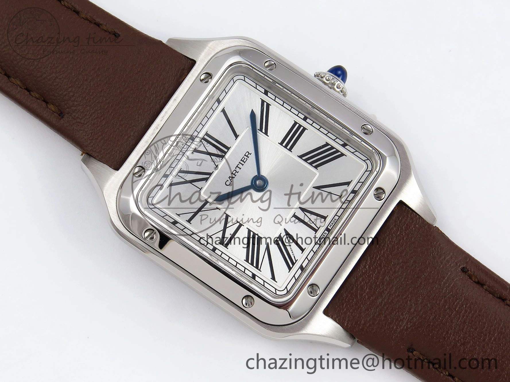Santos Dumont 27.5mm SS AF 1:1 Best Edition Silver Dial on Brown Leather Strap A157