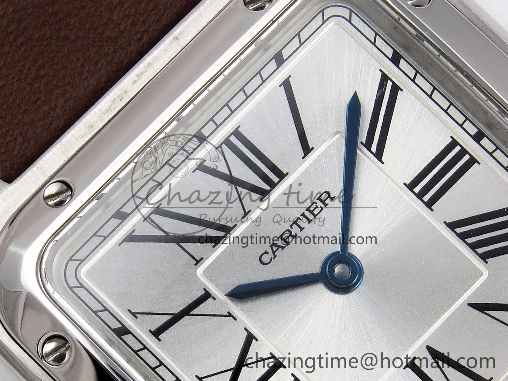 Santos Dumont 27.5mm SS AF 1:1 Best Edition Silver Dial on Brown Leather Strap A157