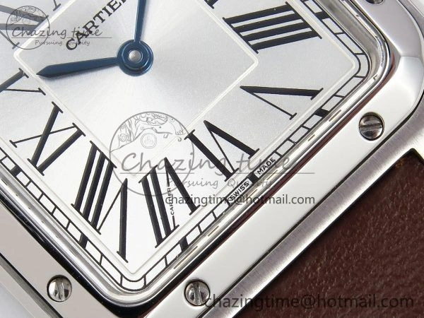 Santos Dumont 27.5mm SS AF 1:1 Best Edition Silver Dial on Brown Leather Strap A157