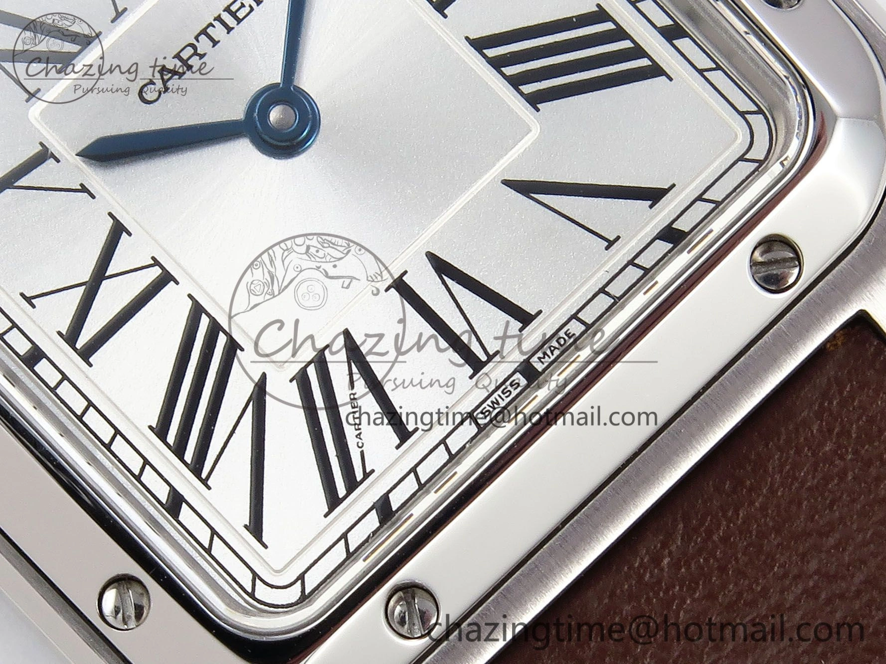 Santos Dumont 27.5mm SS AF 1:1 Best Edition Silver Dial on Brown Leather Strap A157